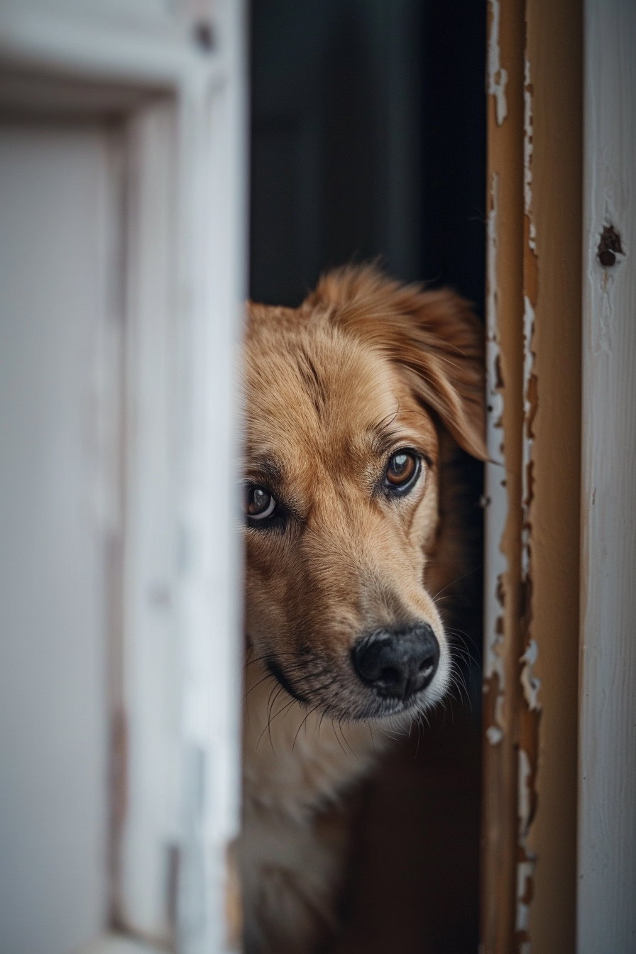 Dog waiting at the door with hopeful eyes