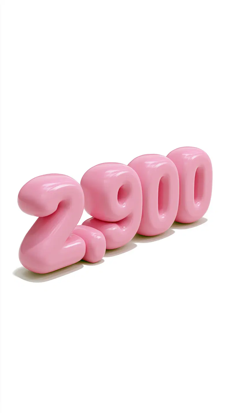 3D Rendered Pink Balloon Numbers Forming 2,900 on White Background
