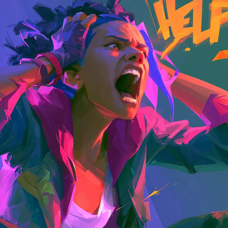 Digital painting of a frustrated person shouting with intense expression