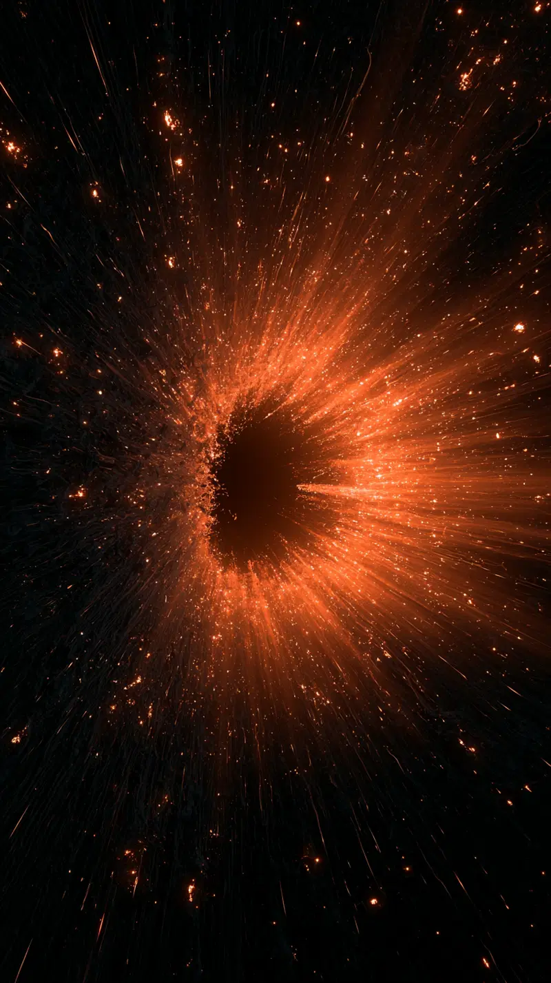 Vibrant cosmic explosion with radiant orange sparks on dark background