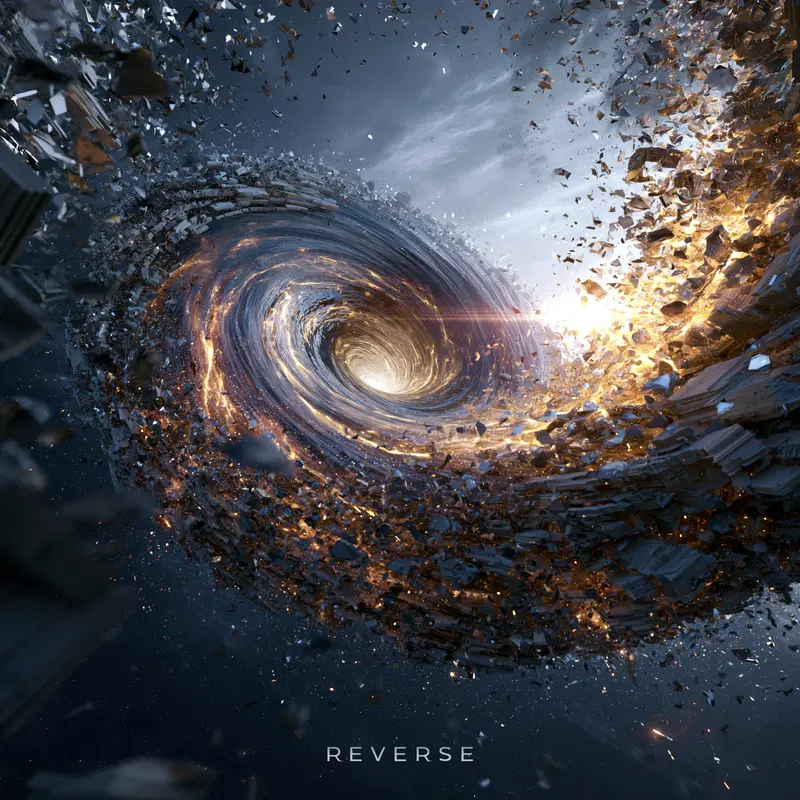 Vortex of shattered cosmic debris glowing with fiery light