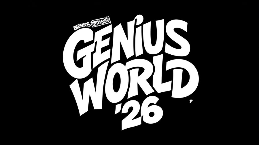 White stylized graffiti text saying Genius World '26 on solid black background