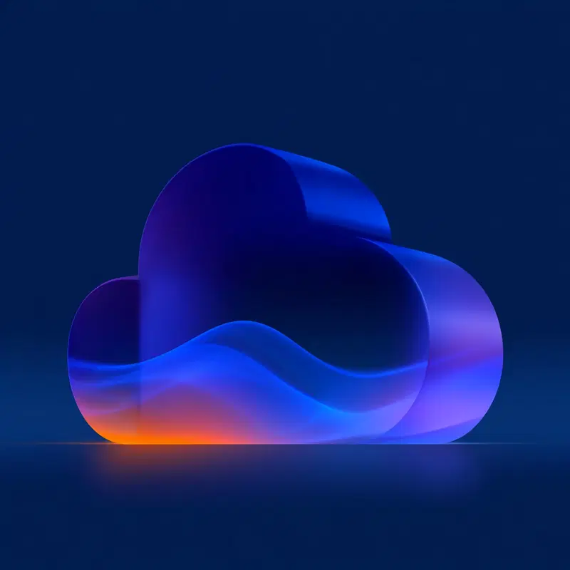 Abstract glowing blue cloud shape with smooth waves on dark background