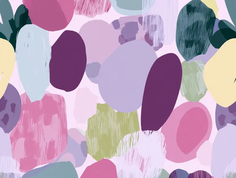 Abstract digital painting with various colorful brush strokes and shapes
