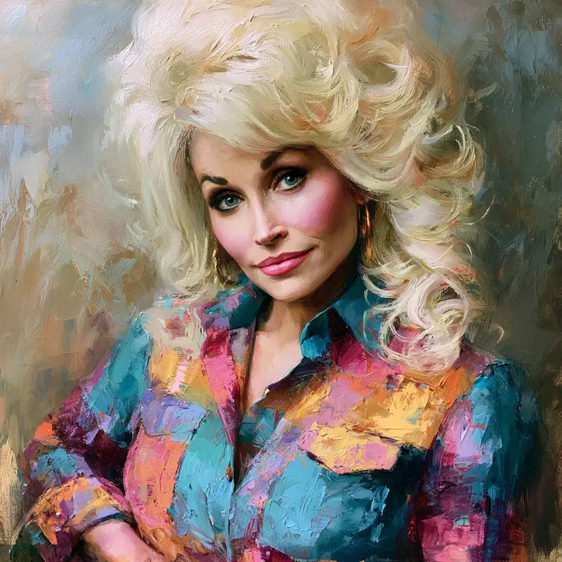 Vivid oil painting portrait of a confident woman with colorful clothing