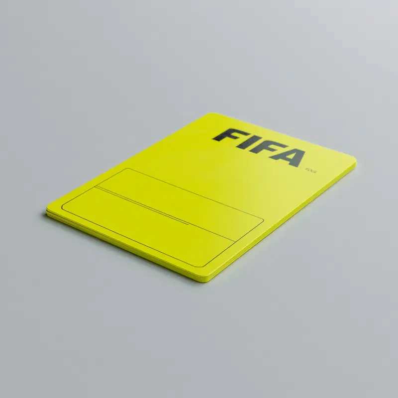 Stack of bright yellow FIFA cards on a gray surface