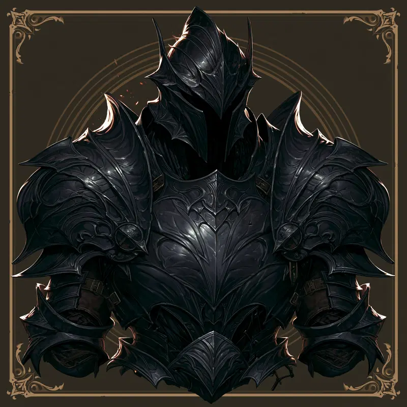 Intricately detailed dark fantasy armor with a menacing design