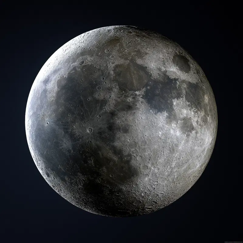 Detailed close-up of the moon's surface showing craters and mare regions in moonlit night