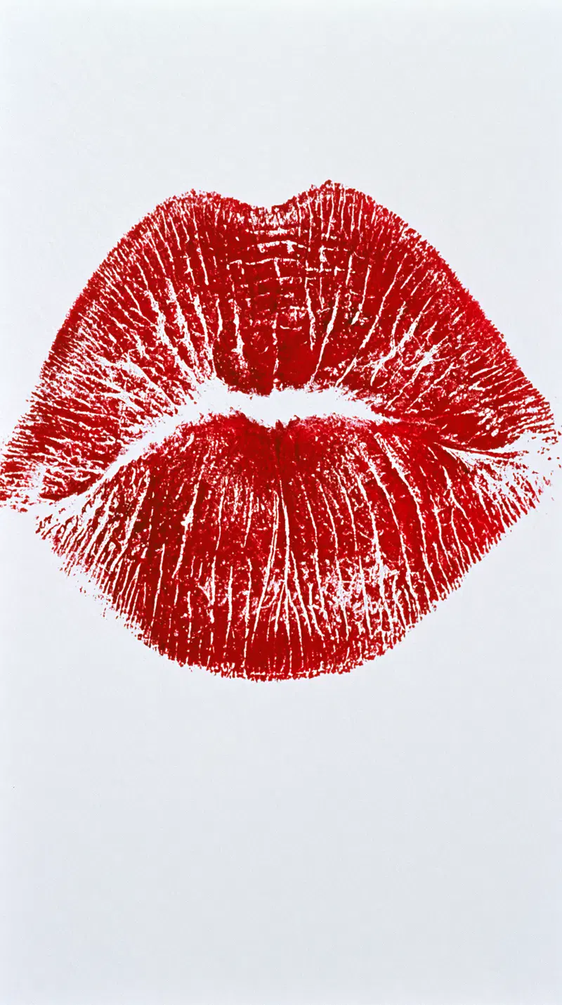 Detailed Red Lipstick Kiss Mark Printed on White Paper
