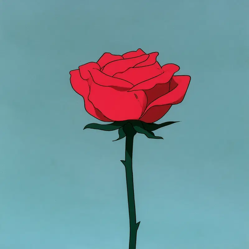 Close-up digital illustration of a red rose on blue background