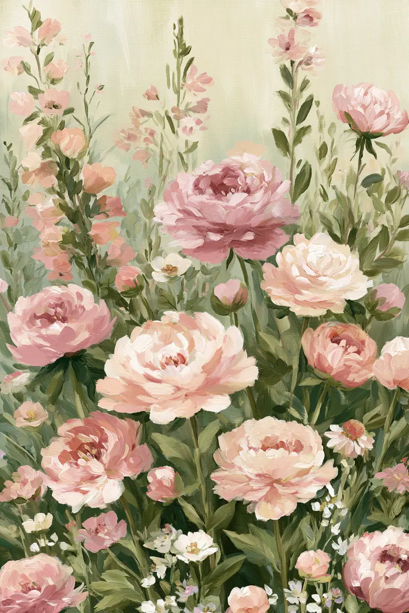 Delicate pink and white flowers blooming abundantly in an artistic style