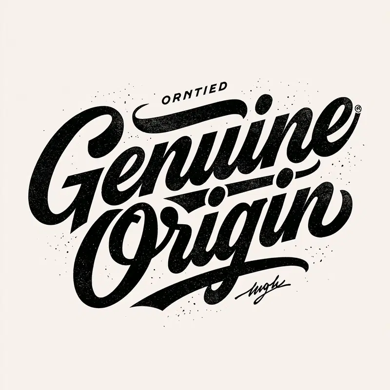 Vintage style calligraphy lettering with genuine origin phrase