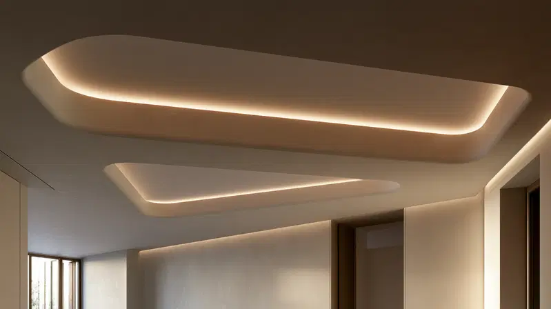 Minimalist modern room interior with creative recessed ceiling lighting