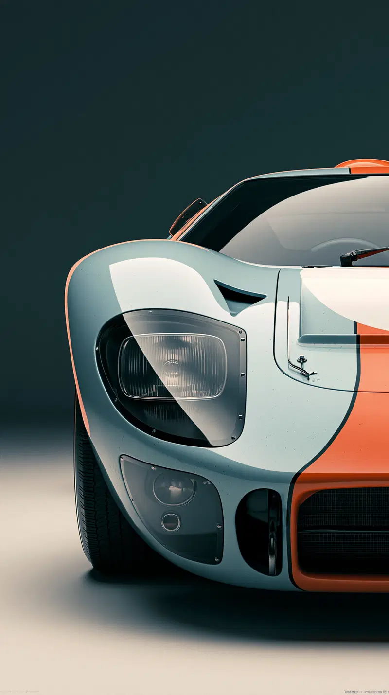 Close-up of a classic vintage race car front with sleek design