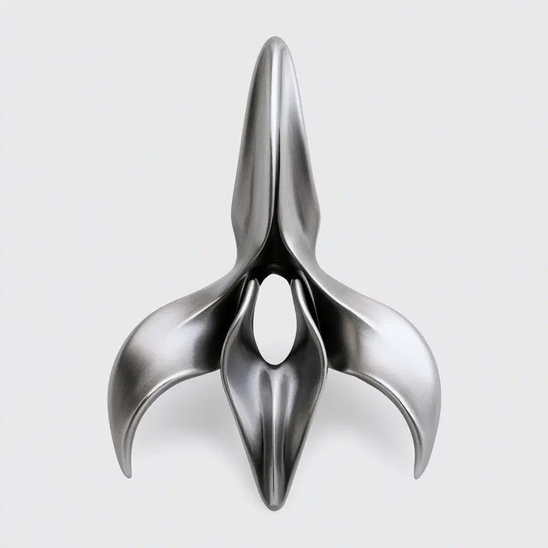 Minimalist sleek metallic abstract sculpture with smooth flowing curves