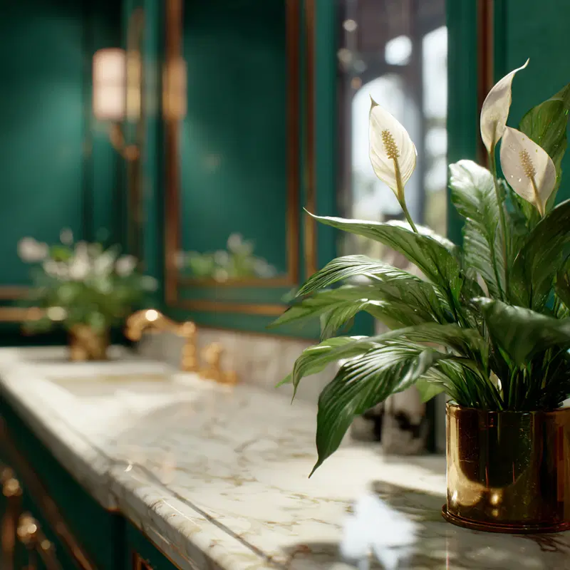 Luxurious Spa Bathroom Decor with Elegant Peace Lily Aesthetic