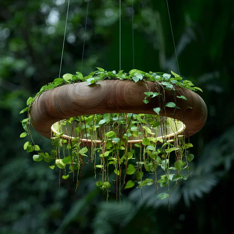 Hanging Donut Lamp Decor with Falling Vines for Outdoor Aesthetic