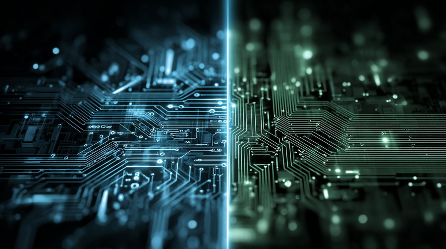 Abstract AI circuit board design in blue and green