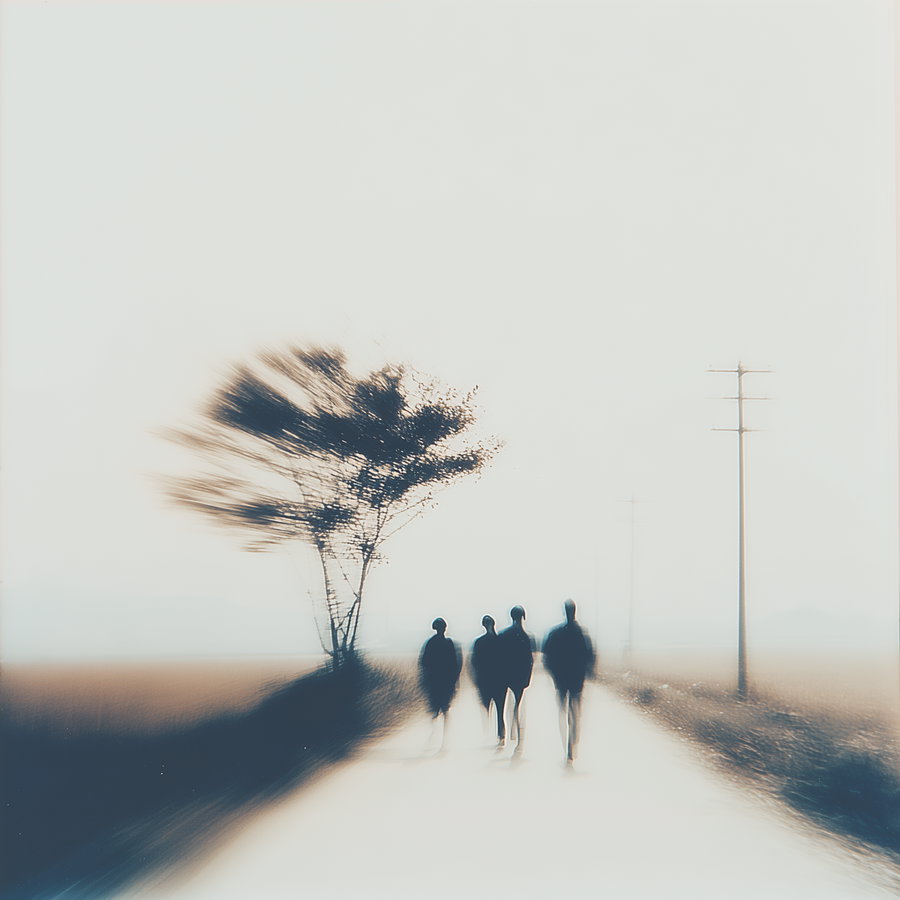Teenagers walking in golden rice fields under a vast sky
