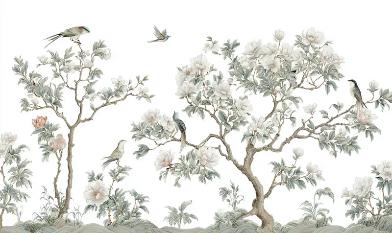 Chinoiserie-Inspired Wallpaper Decor with Elegant Nature Aesthetic