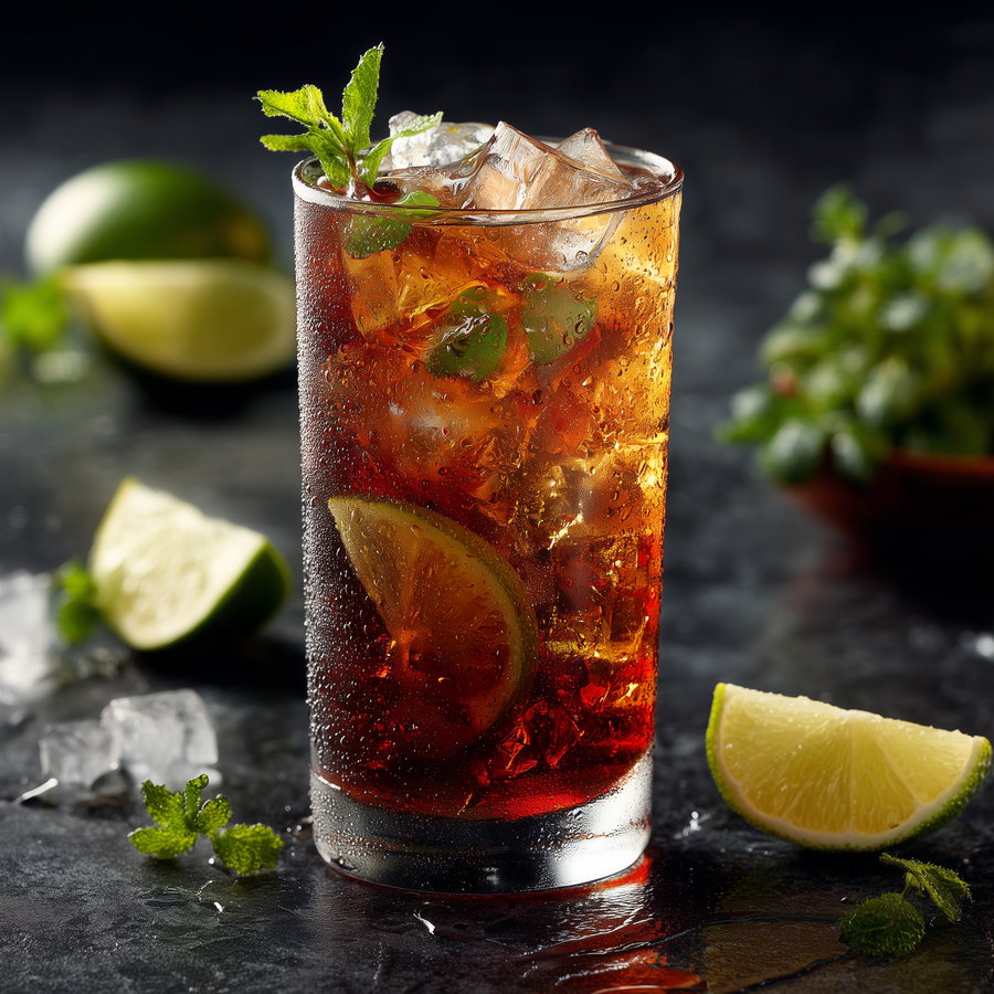 Elegant Cuba Libre cocktail in stylish glass with vibrant colors