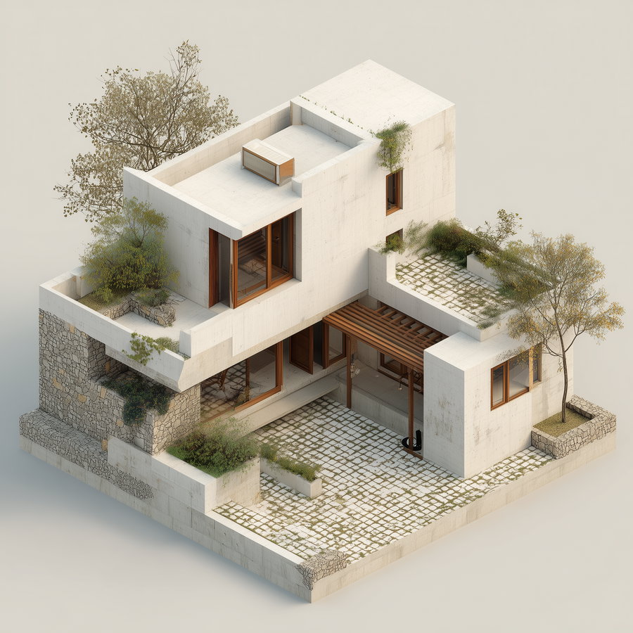 Contemporary house design with unique geometry and large windows