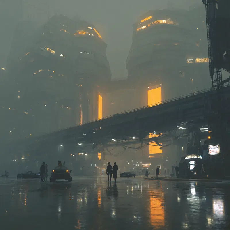 Cyberpunk Rainy City Wall Art Aesthetic for Modern Decor