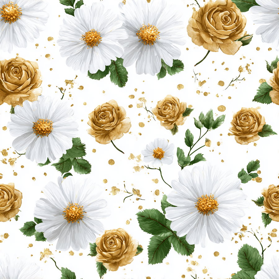 Elegant summer daisies and small roses on white background