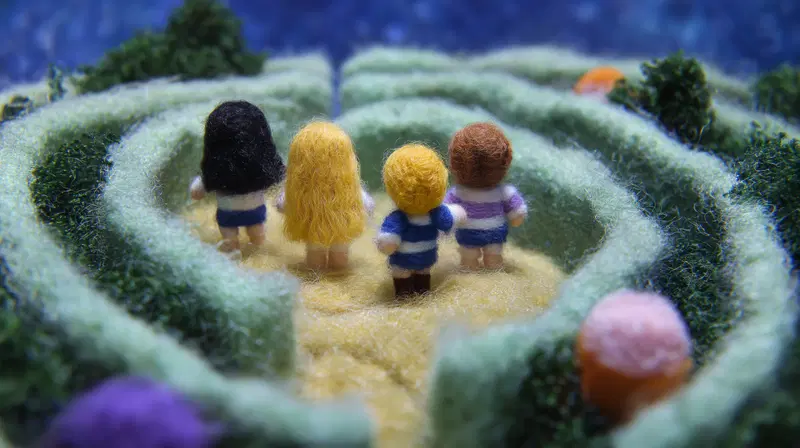 Dynamic Modern Wall Art of Women in a Felt Maze Aesthetic