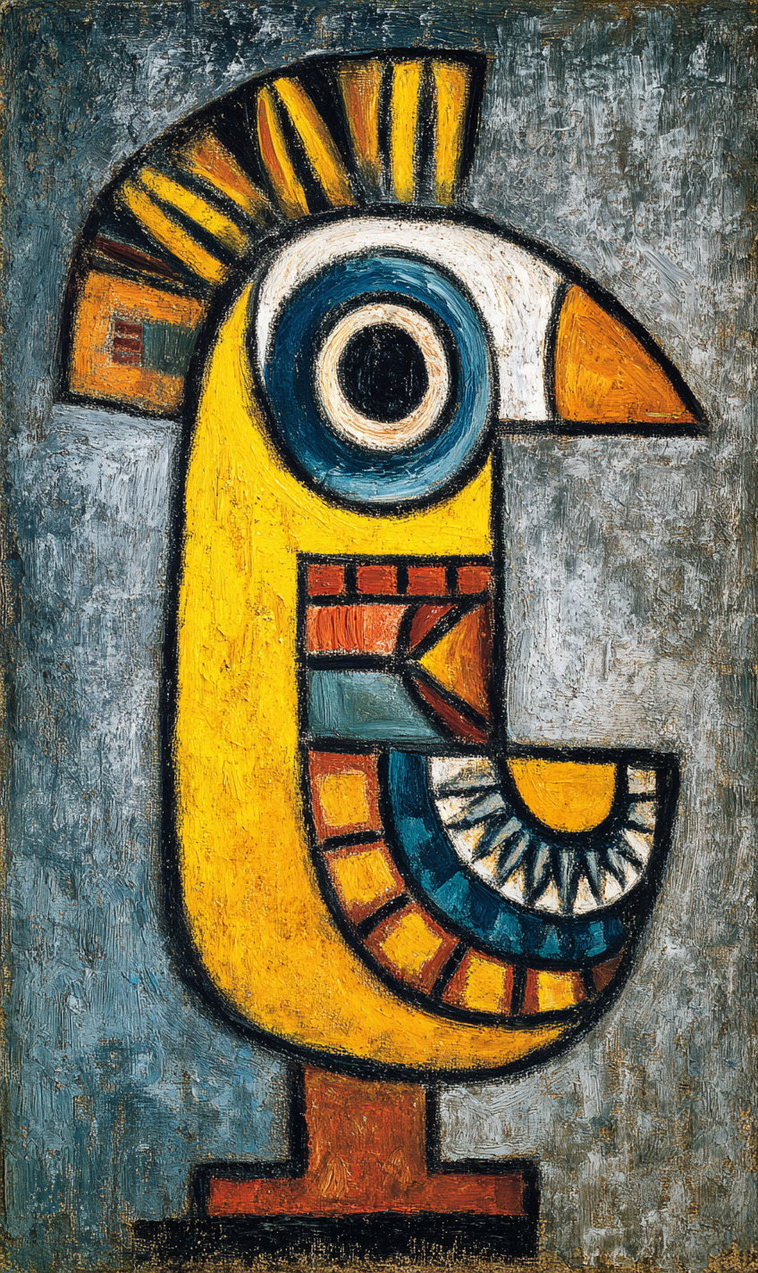 Colorful Picasso-style toy eagle in whimsical pose
