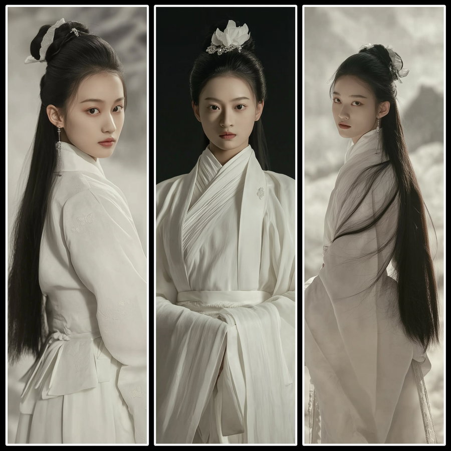 Ultra-detailed beautiful girl in Hanfu with flowing hair