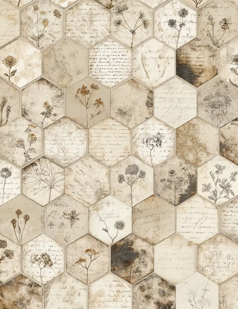 Vintage Hexagon Seamless Pattern Wall Art for Cottagecore Decor