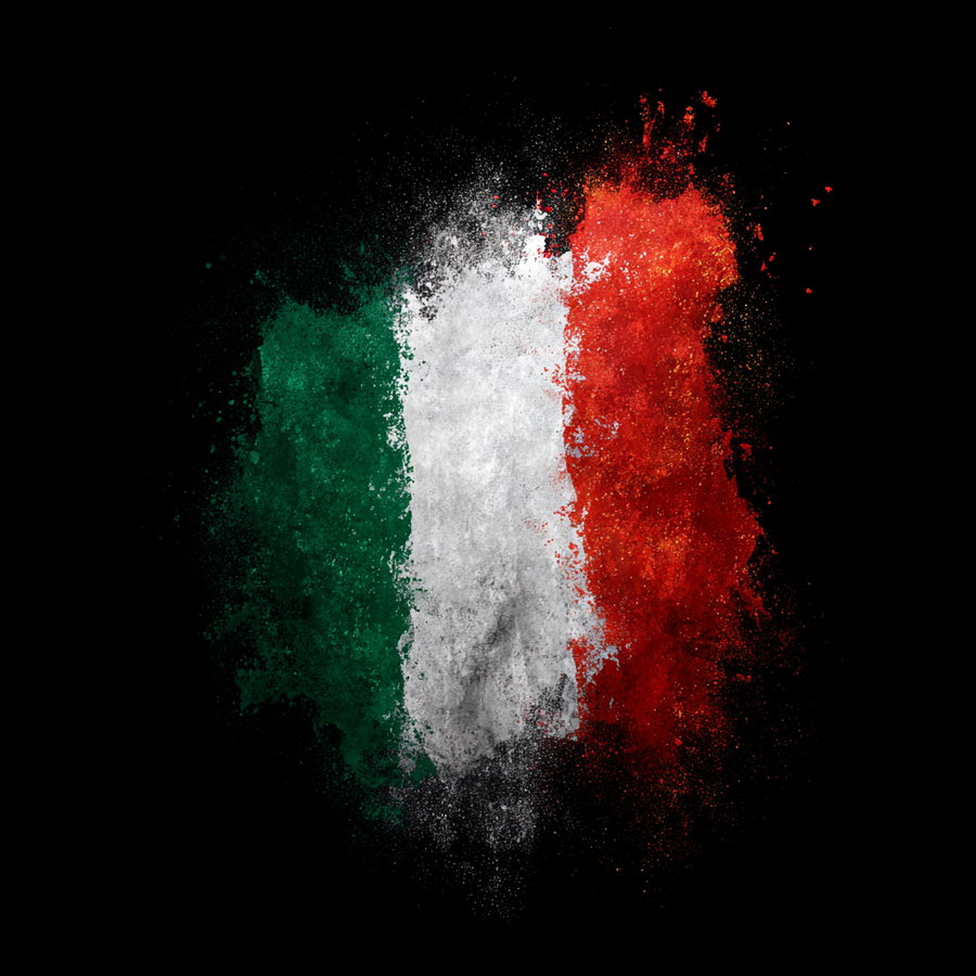 Italian flag waving on a black background showcasing vibrant colors