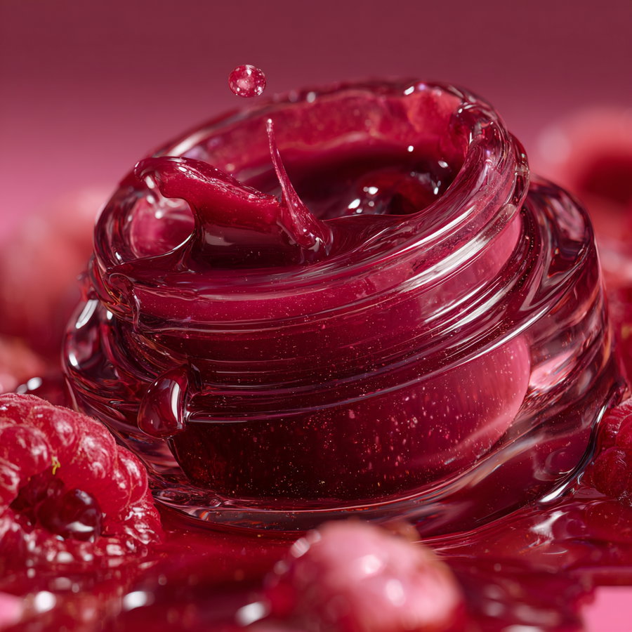 Sleeping lip balm with melting texture and crushed raspberries