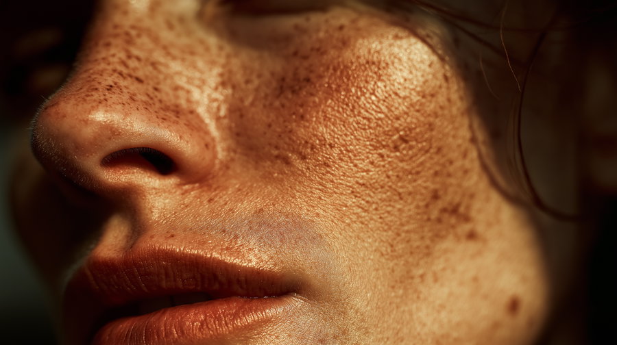 Extreme macro close-up of woman's jaw and cheekbone texture