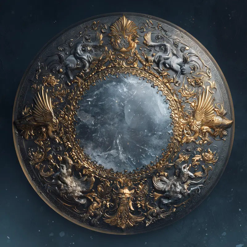 Magical Crystal Wall Art in Golden Frame with Mythical Creatures