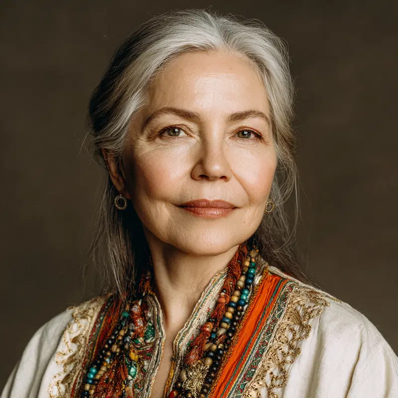 Serene Portrait Wall Art of a Mature Woman in Elegant Caftan