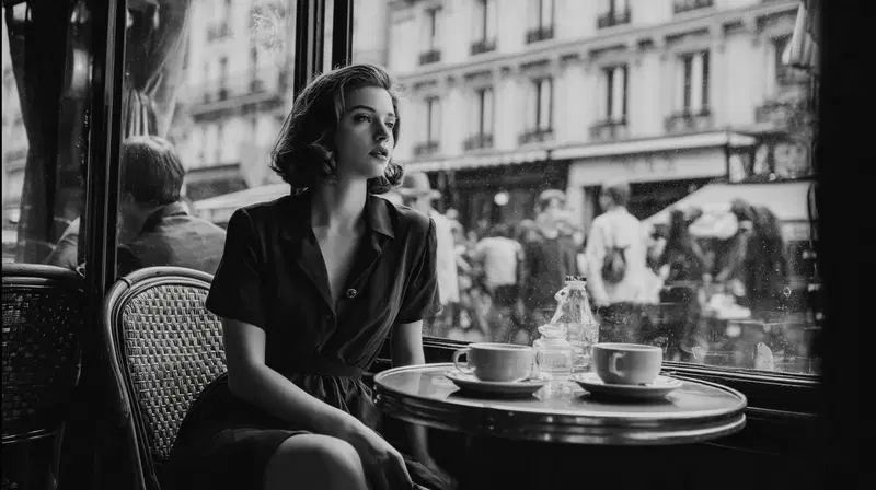 Cinematic Black-and-White Parisian Cafe Wall Art Decor