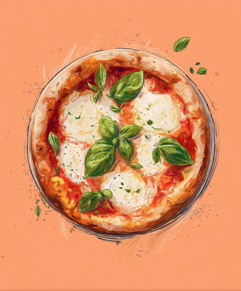 Hand-Painted Margherita Pizza Wall Art Printable Decor Aesthetic