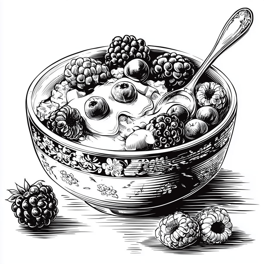 Top view of creamy porridge with fresh berries