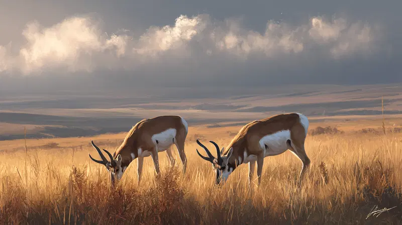 Modern Pronghorns Prairie Landscape Wall Art Printable Decor