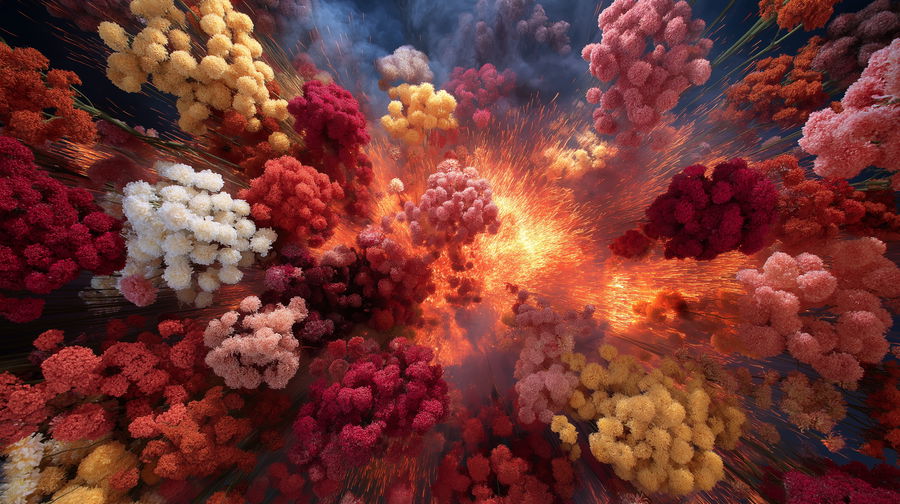 Vibrant explosion of qataf flowers in artistic composition