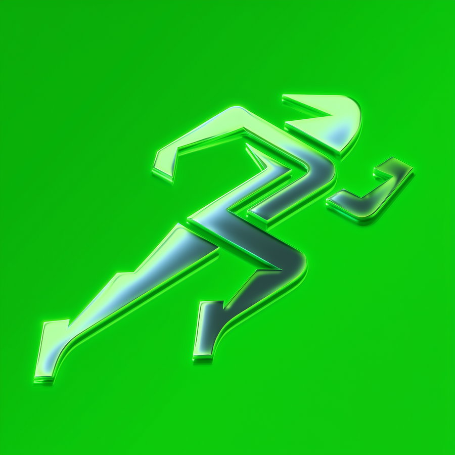 Minimalist metallic runner icon on bold green background