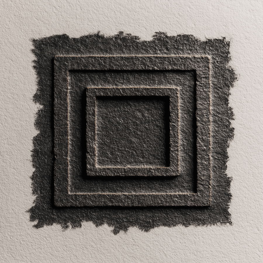 Rough-edged square stamp mark with textured impressions