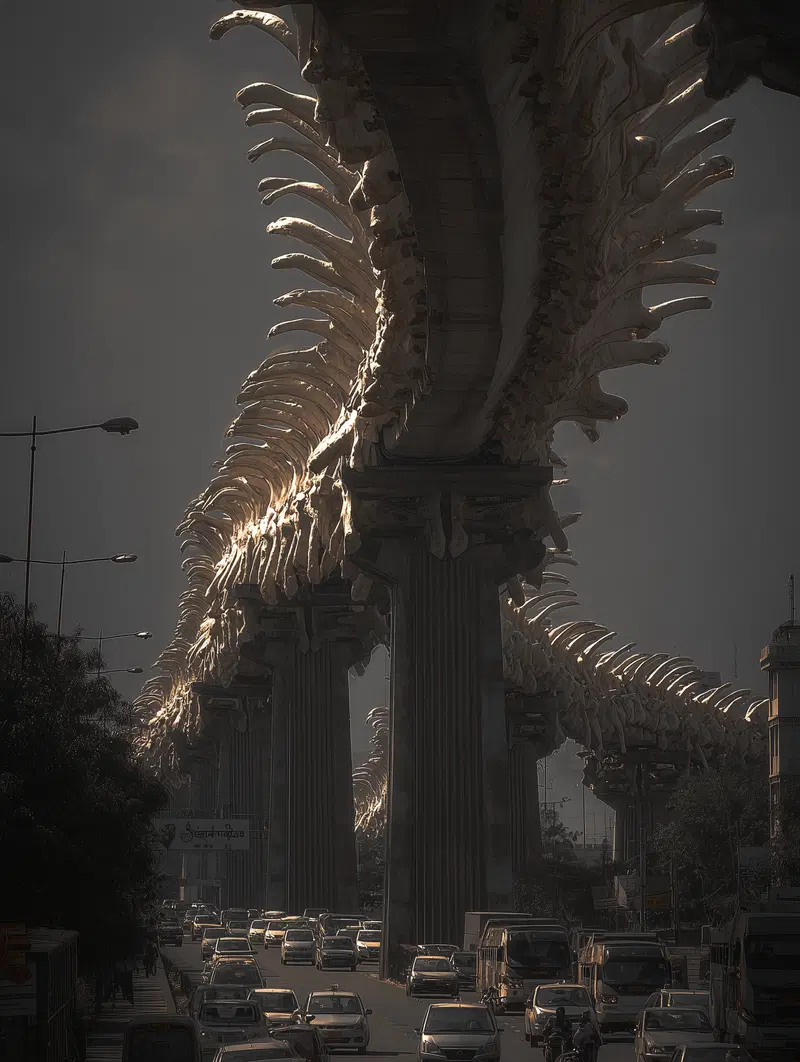 Surreal Colossal Bone Flyover Wall Art Aesthetic