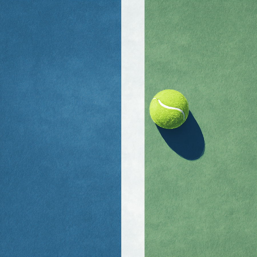 Minimalist top view tennis court with green and blue colors