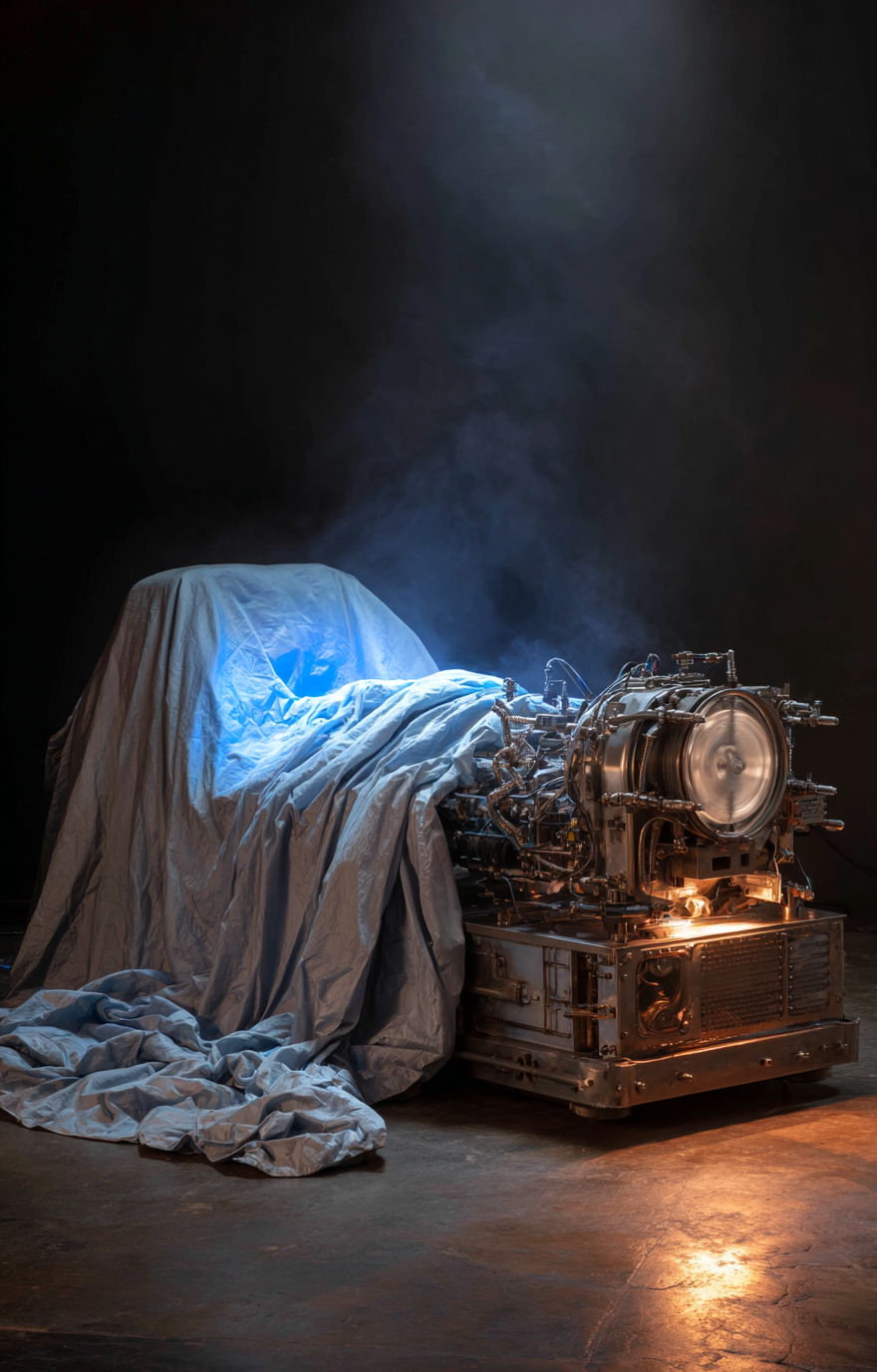 Strange metal and quartz time machine hidden under blanket