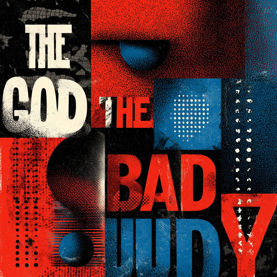 Bold graphic design featuring typographic words in vibrant colors