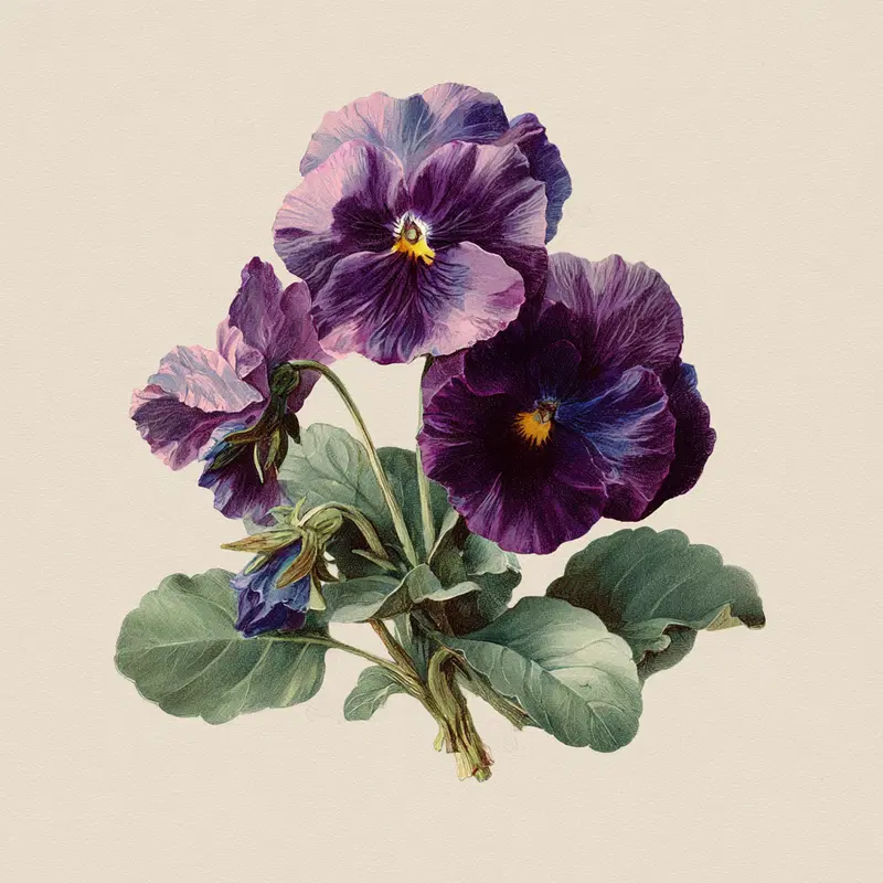 Vintage Purple Pansies Botanical Wall Art Printable Decor