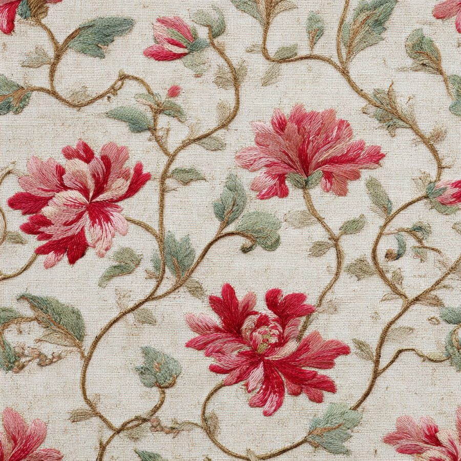 Vintage floral design in soft red and green hues
